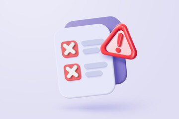 3d check wrong icon signs. negative check list buttons choice for false, select correct, tick symbolic, problem important, fail on application. 3d editable icon vector rendering illustration