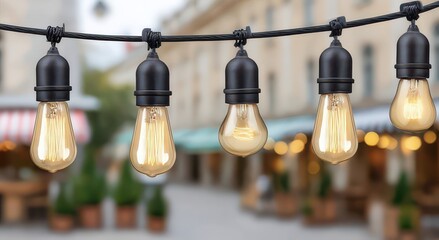 Obraz premium Warm Ambiance of String Lights in a Cozy Outdoor Setting