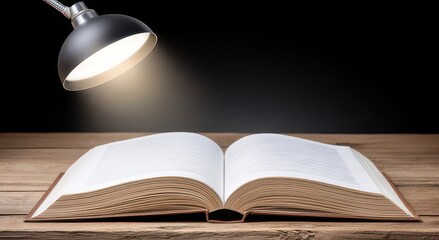 Illuminated Open Book on Wooden Table