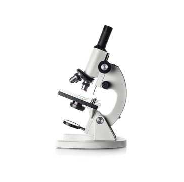 Microscope (scientific and educational) isolated on white background. Optical microscope - scientific equipment for your design.