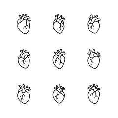 Anatomical Human Heart Line Icons – Medical and Biology Vector Set