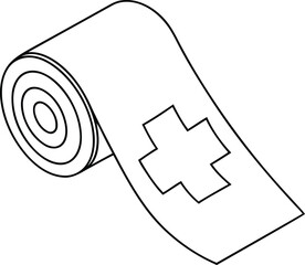 Roll of bandage with medical cross line art icon, Roll of bandage with medical cross silhouette and line art vector illustration