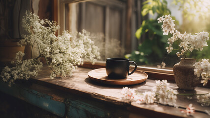 Minimalist Tea and Flower Still Life by Window