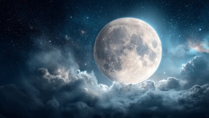 Full Moon Over Dark Clouds Night Sky