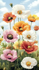 Colorful Poppy Flowers In A Field