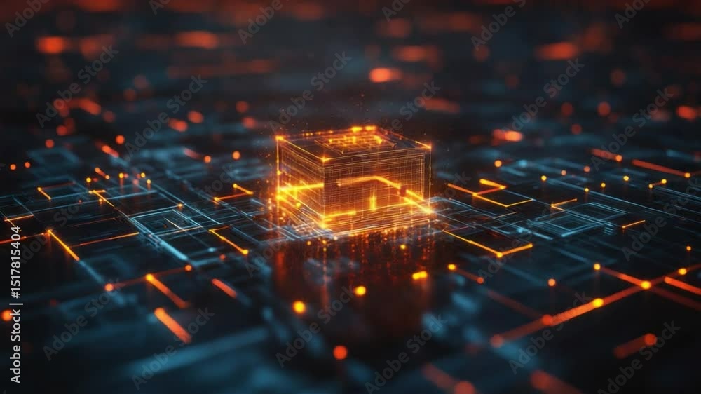 Poster illuminated processor: a detailed rendering of a central processing unit (cpu) glows with intricate 