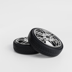 Isolated 3D render of two car wheels with chrome rims