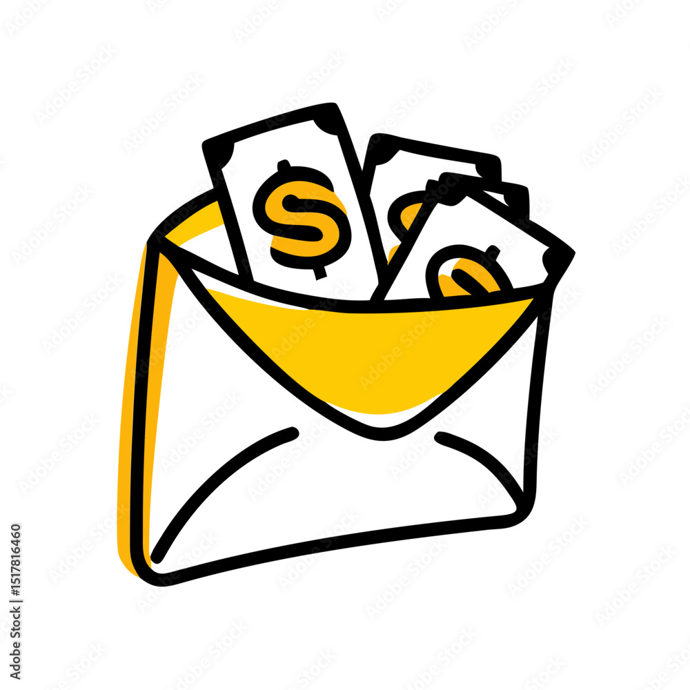 Poster cash stack in envelope icon on transparent background for web and graphic design