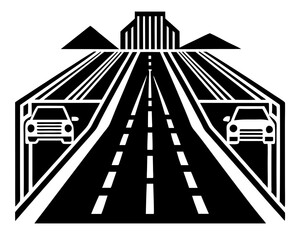 Abstract black and white road leading to cityscape illustration