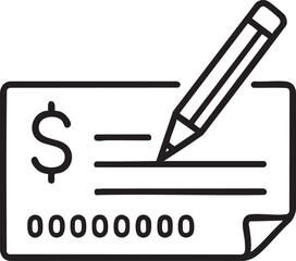 Bank Check with Dollar Sign and Pencil in Outline Style for Financial Transactions bank