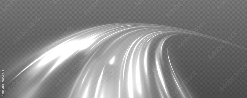 Poster Glitter particles with lines.Swirl effect. Vector comet with large dust. Glowing white spiral on isolated background for your New Year design. Speed ​​abstract lines effect.	