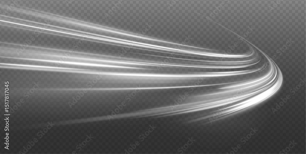 Fototapete Glowing curve light trails, white lines of motion with high-speed optic fiber and fast-moving light effects. Big data traffic visualization, dynamic high speed data streaming traffic.	