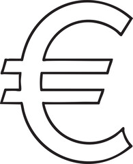 Simple Black and White Line Art Illustration of the Euro Currency Symbol on White Background