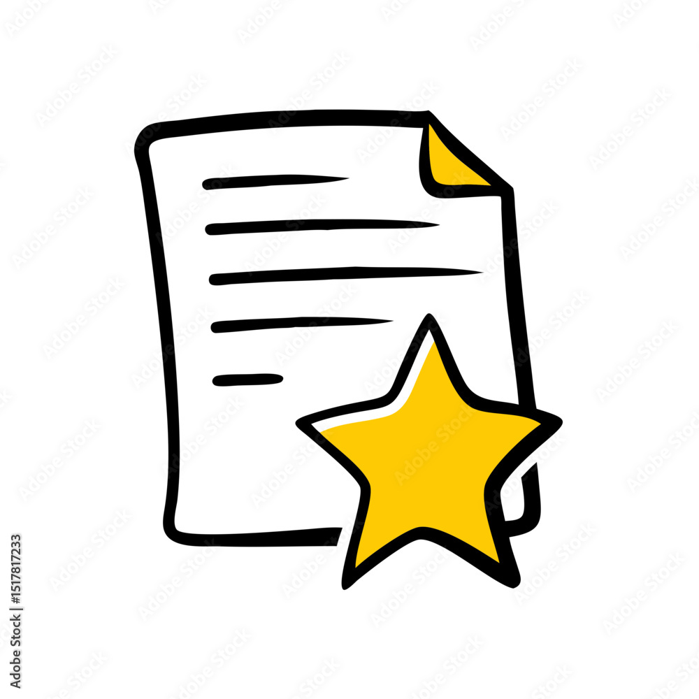 Poster document with filled star icon on transparent background for web and graphic design