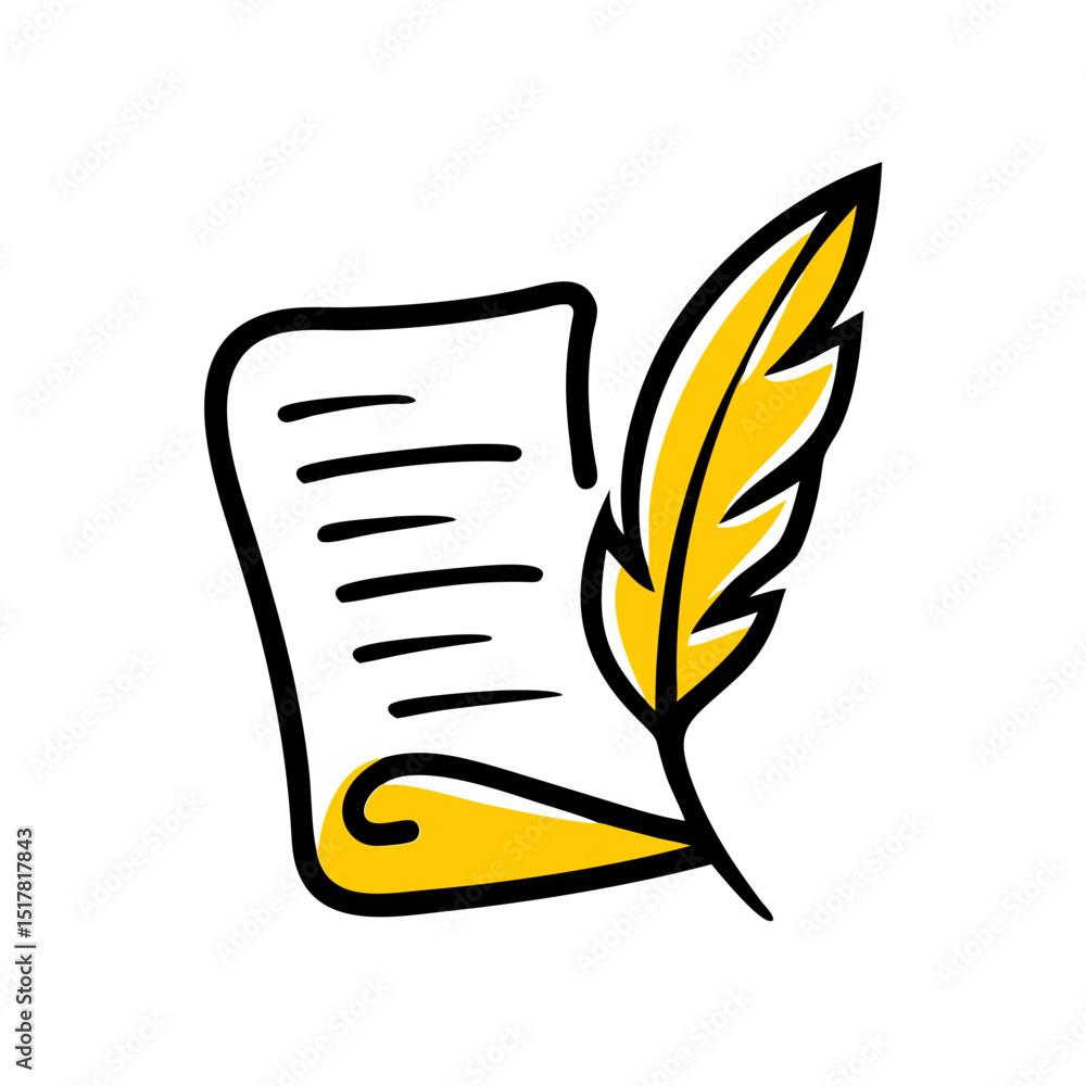 Poster feather and paper classic writing icon on transparent background for web and graphic design