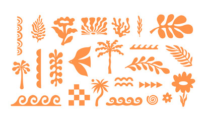 Vector set of hand drawn cut out style elements and illustrations - abstract design elements for party and picnic invitations, summer  greeting cards, prints, in marine coastal style