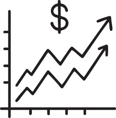 Hand Drawn Illustration of a Financial Graph with Two Rising Lines and a Dollar Sign