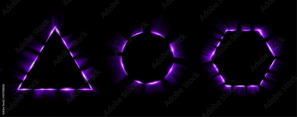 Aufkleber a collection of neon light frames emits a soft blue glow. the background is deep black, enhancing th