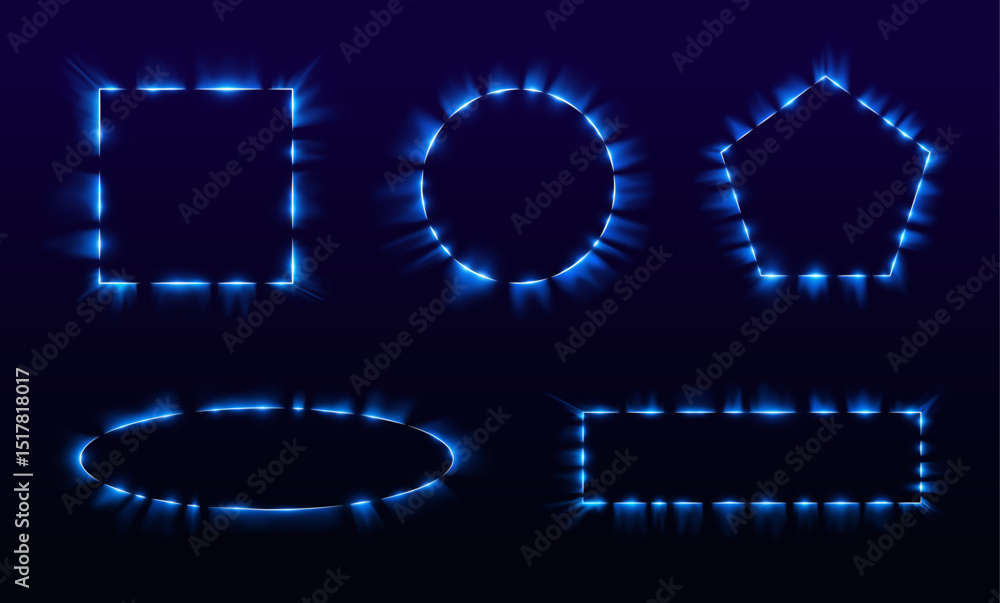 Poster abstract light frames shimmer with energy and shape. from stars to bolts, the glow creates depth and