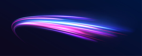 Speed connection vector background. Vector swirl trail effect. Light trail wave, fire path trace line, car lights, optic fiber and incandescence curve twirl.	