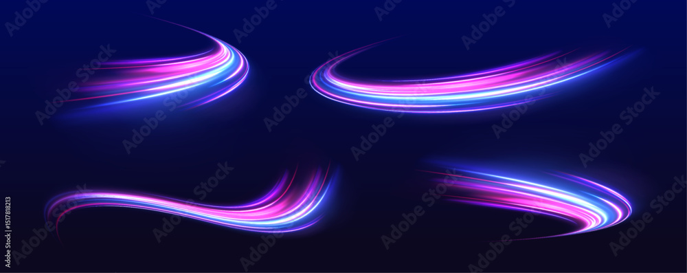 Poster Speed connection vector background. A large set of low-poly designs made of thin lines in the form of branches, spirals and arcs. Long exposure of motorways as speed.	