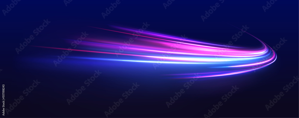Aufkleber Image with the effect of high-speed movement on the road. Abstract fire flare trace lens flares. Expressway in long delay, with car lights at night on autobahn.	
