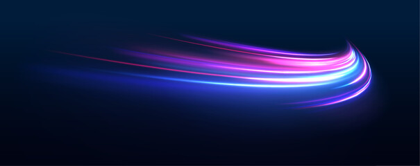 Speed connection vector background. Vector swirl trail effect. Light trail wave, fire path trace line, car lights, optic fiber and incandescence curve twirl.	