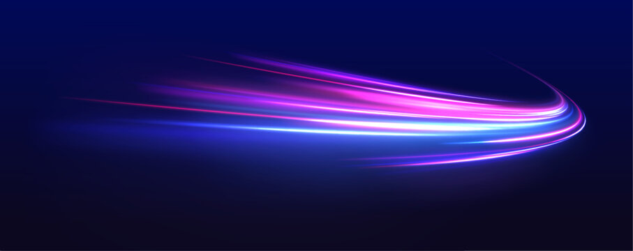 Image with the effect of high-speed movement on the road. Abstract fire flare trace lens flares. Expressway in long delay, with car lights at night on autobahn.	