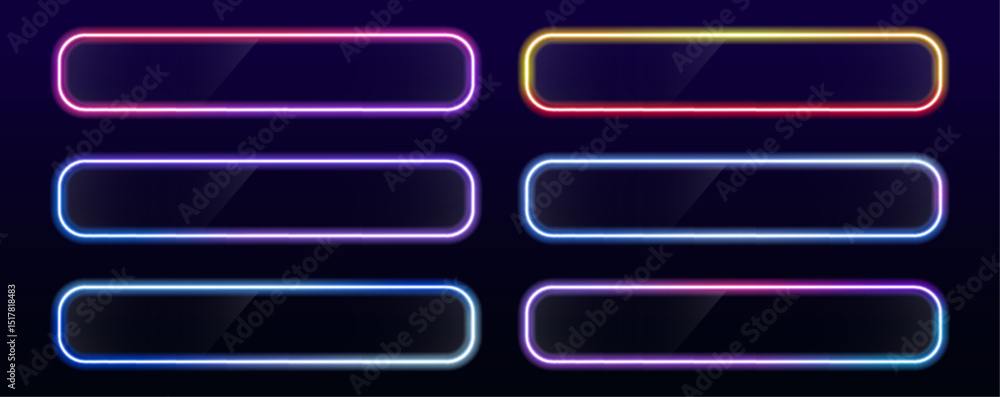 Poster Neon frame with rounded corners. Abstract cosmic vibrant color backdrop. Fluorescent vector banners. Avatar frames for game, futuristic UI design elements.