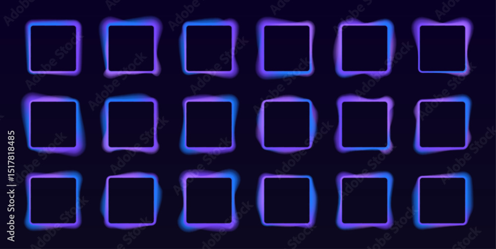 Leinwandbilder Neon glowing square frames, futuristic gradient colorful borders. Collection of neon glowing square frames. Glossy rectangle on wall. Modern futuristic UI design elements. 