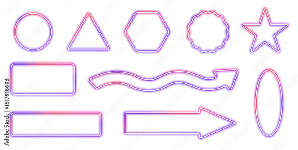Poster square rectangular frame with two color neon motion graphics on isolated transparent background in p