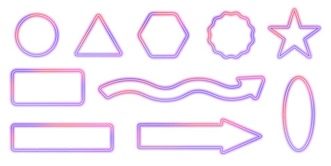 Square rectangular frame with two color neon motion graphics on isolated transparent background in PNG and vector format. Collection of neon frames with dark background and glowing techno background. 