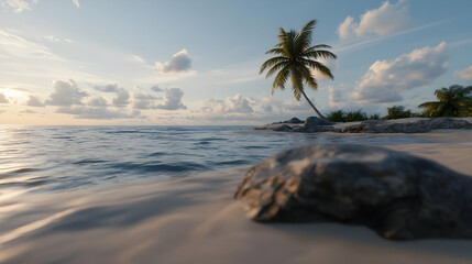 Fototapeta premium Tropical Beach Sunset With Palm Tree