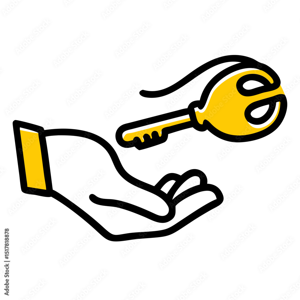 Poster hand giving key on transparent background for web and graphic design