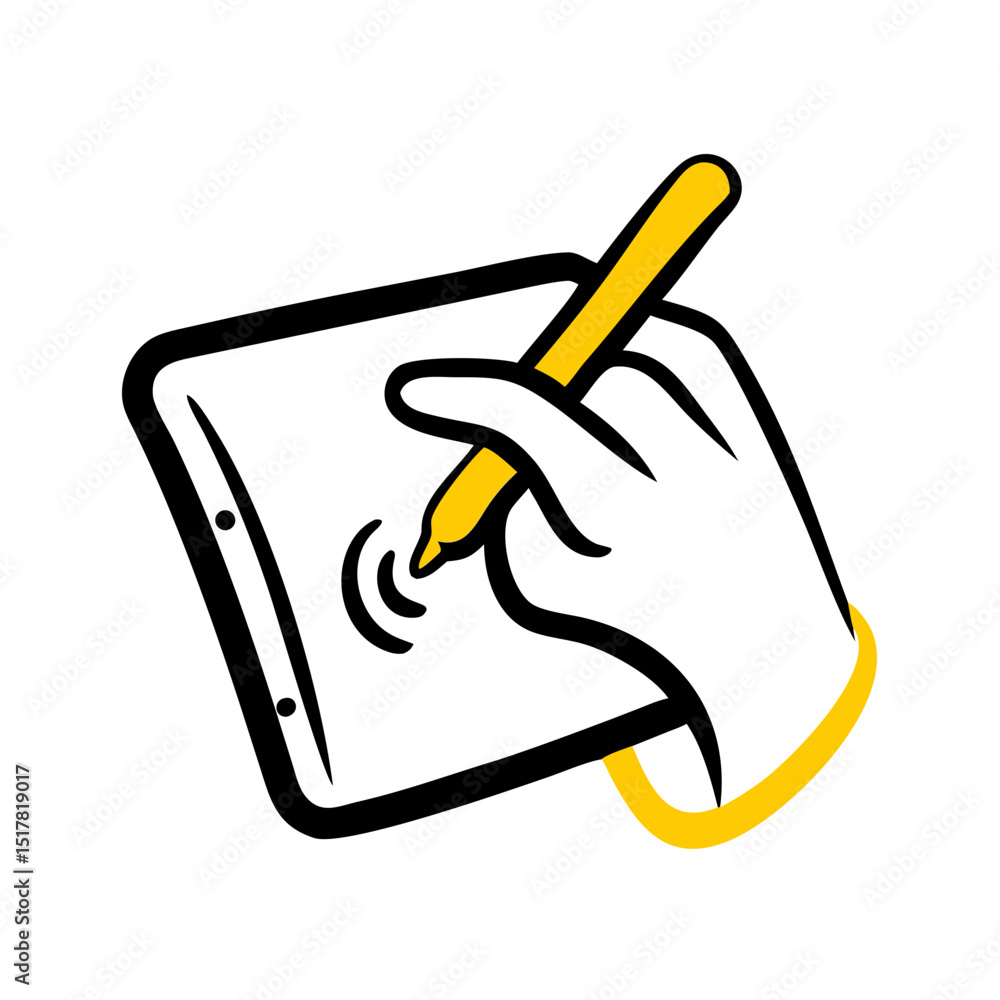 Poster hand tapping pen tablet icon on transparent background for web and graphic design