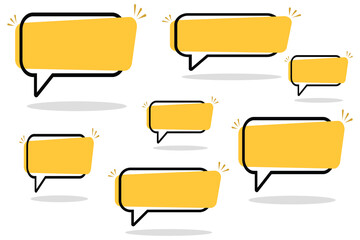 Naklejka premium Quote box frame set, Yellow speech bubbles isolated vector set. Chat bubble in yellow, Speech bubble sign and symbol, Quote box icon. Vector illustration.
