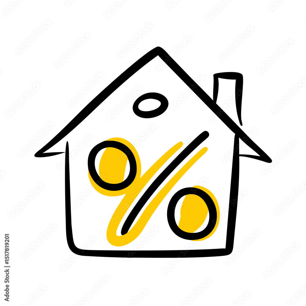 Poster house with percentage on transparent background for web and graphic design