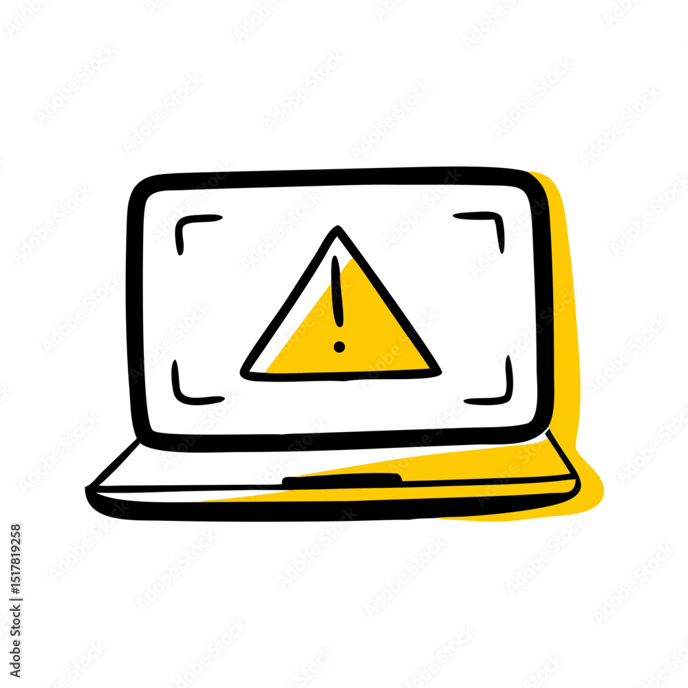 Poster laptop screen with warning symbol on transparent background for web and graphic design