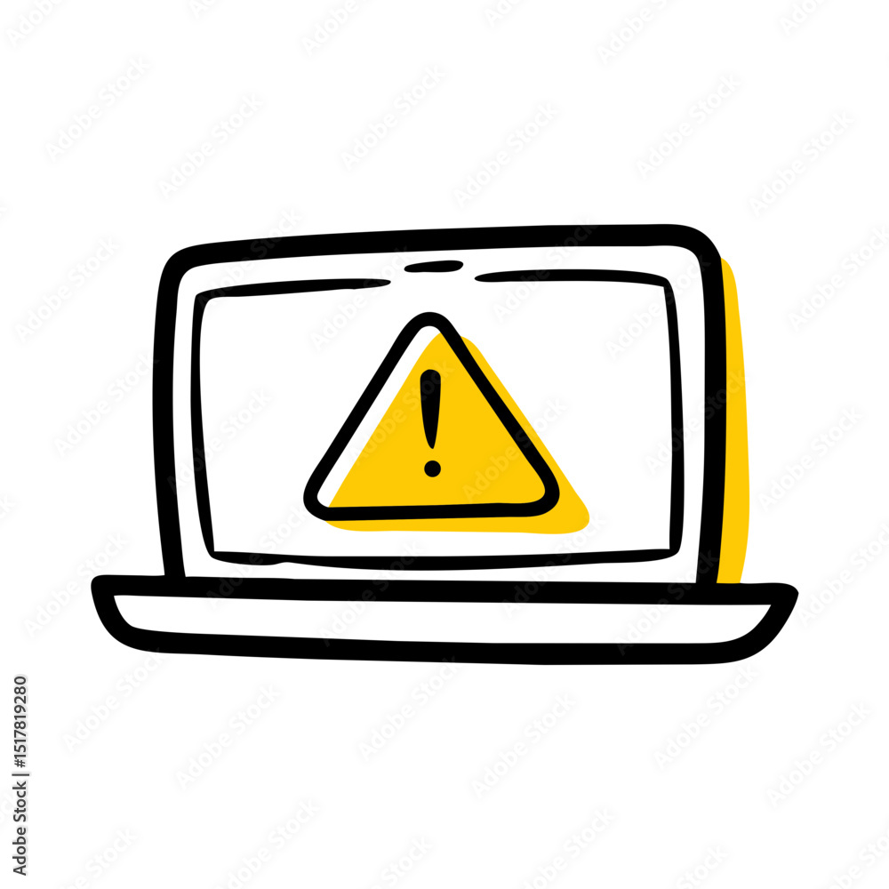 Poster laptop screen with warning symbol on transparent background for web and graphic design