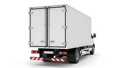 White box truck rear view isolated on white background