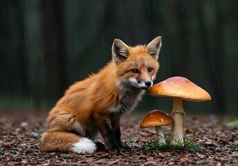 Naklejka premium Forest Whisper: Rain-Kissed Encounter