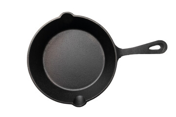 Cast Iron Frying Pan Isolated on white. Empty skillet on a White background. Room for text. Cast iron skillet. Empty frying pan. Rustic Cast-iron frying pan