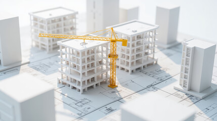 Building model construction site architectural plans crane urban development miniature structures engineering design construction equipment