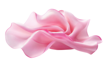 Ethereal beauty unfolds with flowing pink fabric mimicking soft petals in on transparent background