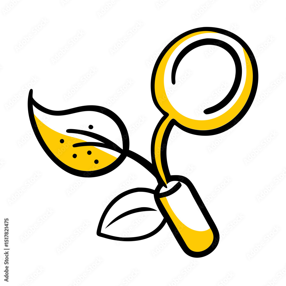 Poster sprout with magnifying glass on transparent background for web and graphic design