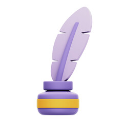 Feather Quill Pen 3D Rendering Icon Isolated Transparent Background	