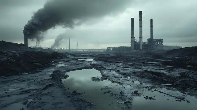 Industrial devastation: A desolate landscape marred by pollution and decay
