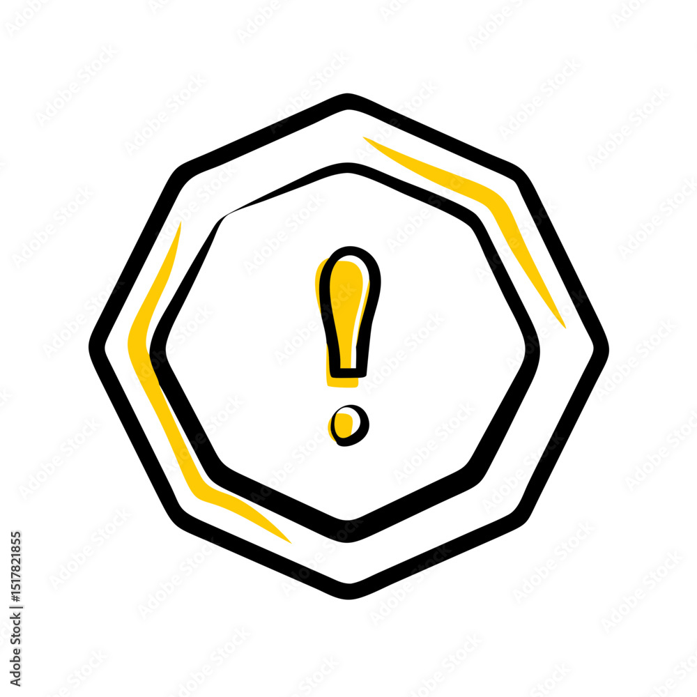 Poster stop sign style octagon with alert mark on transparent background for web and graphic design