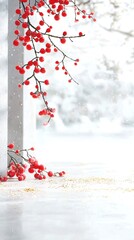Red Berries on Branch in Snowy Winter Scene