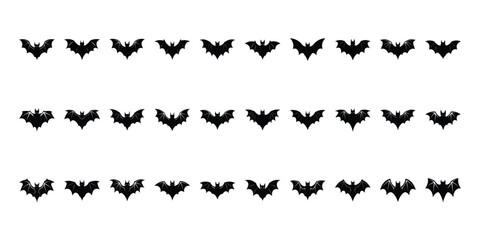 Black silhouettes of bats set on white background.